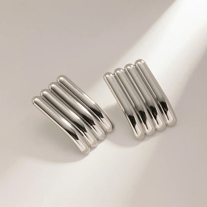 18K Gold Stainless Steel Striped Earrings